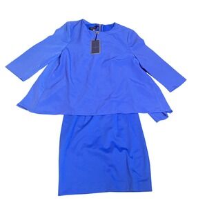 Ted Baker London Bright Royal Blue Silk Overhang Tunic Zip Dress NWT 0 XS